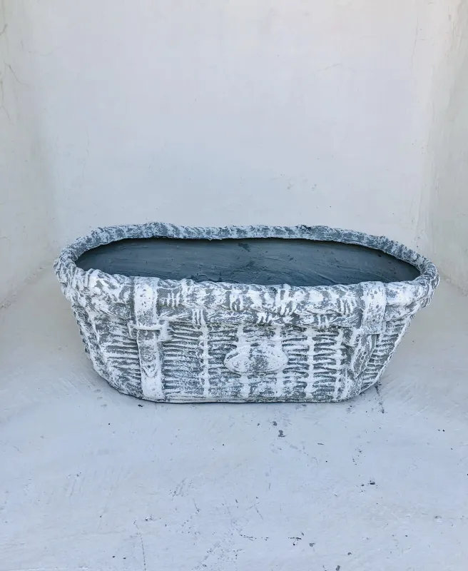 Woven Basin Planter Whitewash Finish - L800mm x H450mm x W270mm - 20kg