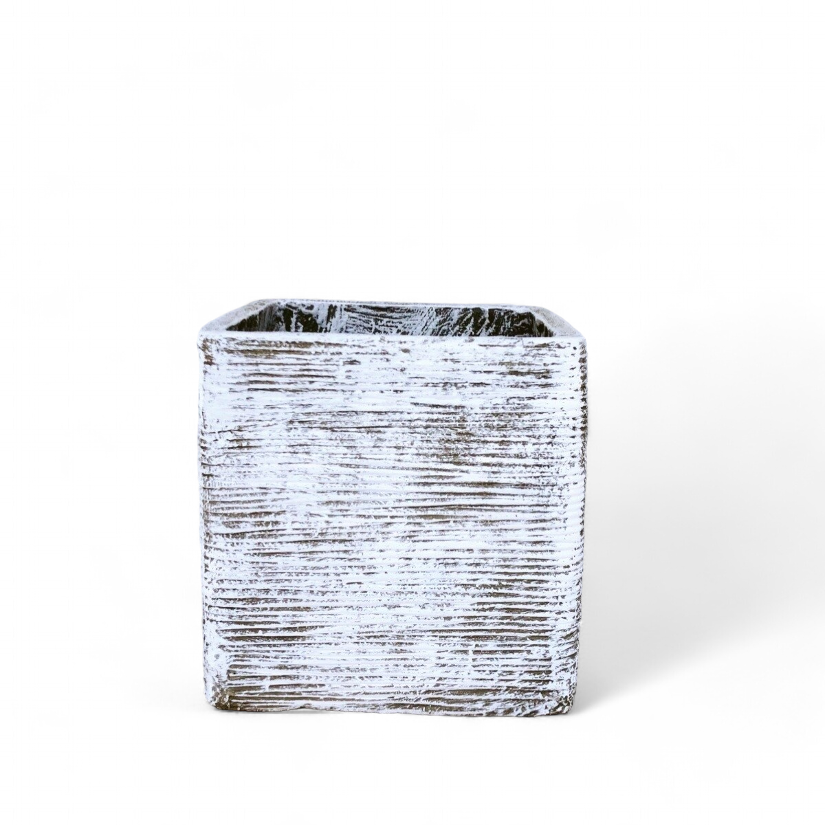 Braided Square Planter Medium Whitewash Finish - H300mm x W300mm - 10kg