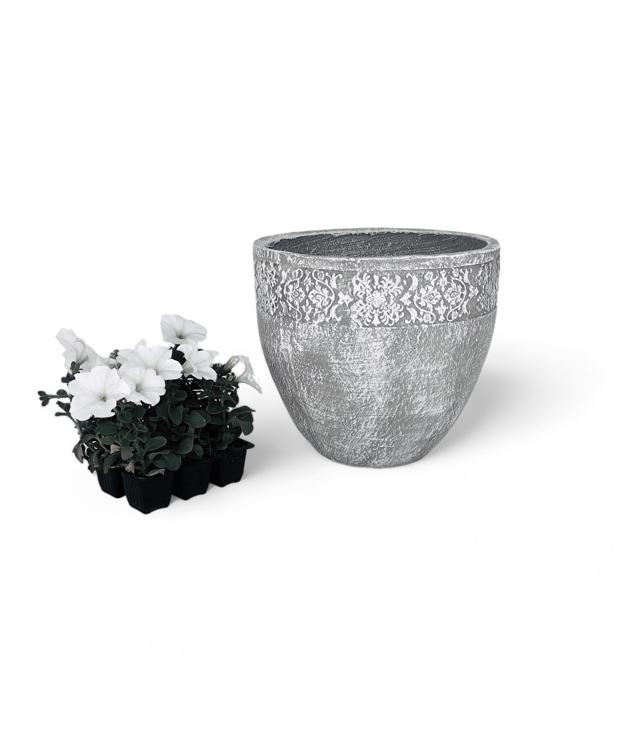 Atlas Pot Medium Whitewash Finish - H320mm x W350mm - 8kg