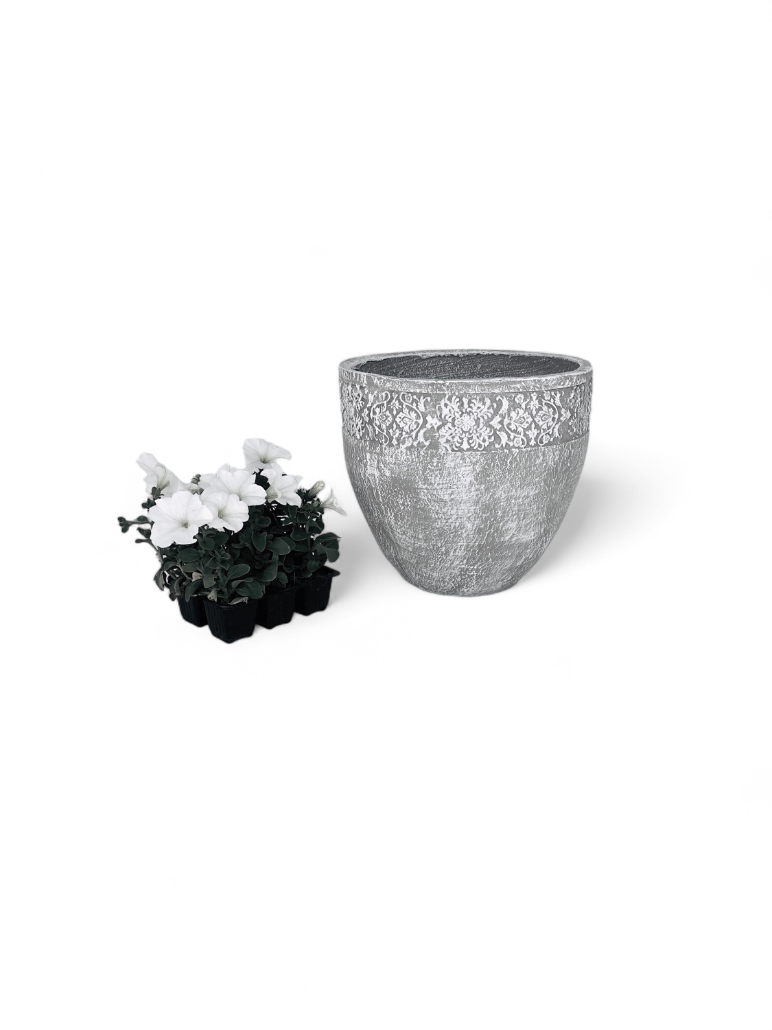 Atlas Pot Small Whitewash Finish - H260mm x W300mm - 6kg