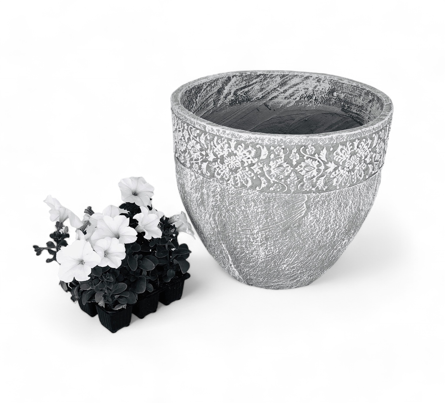 Atlas Pot Large Whitewash Finish - H360mm x W410mm - 15kg