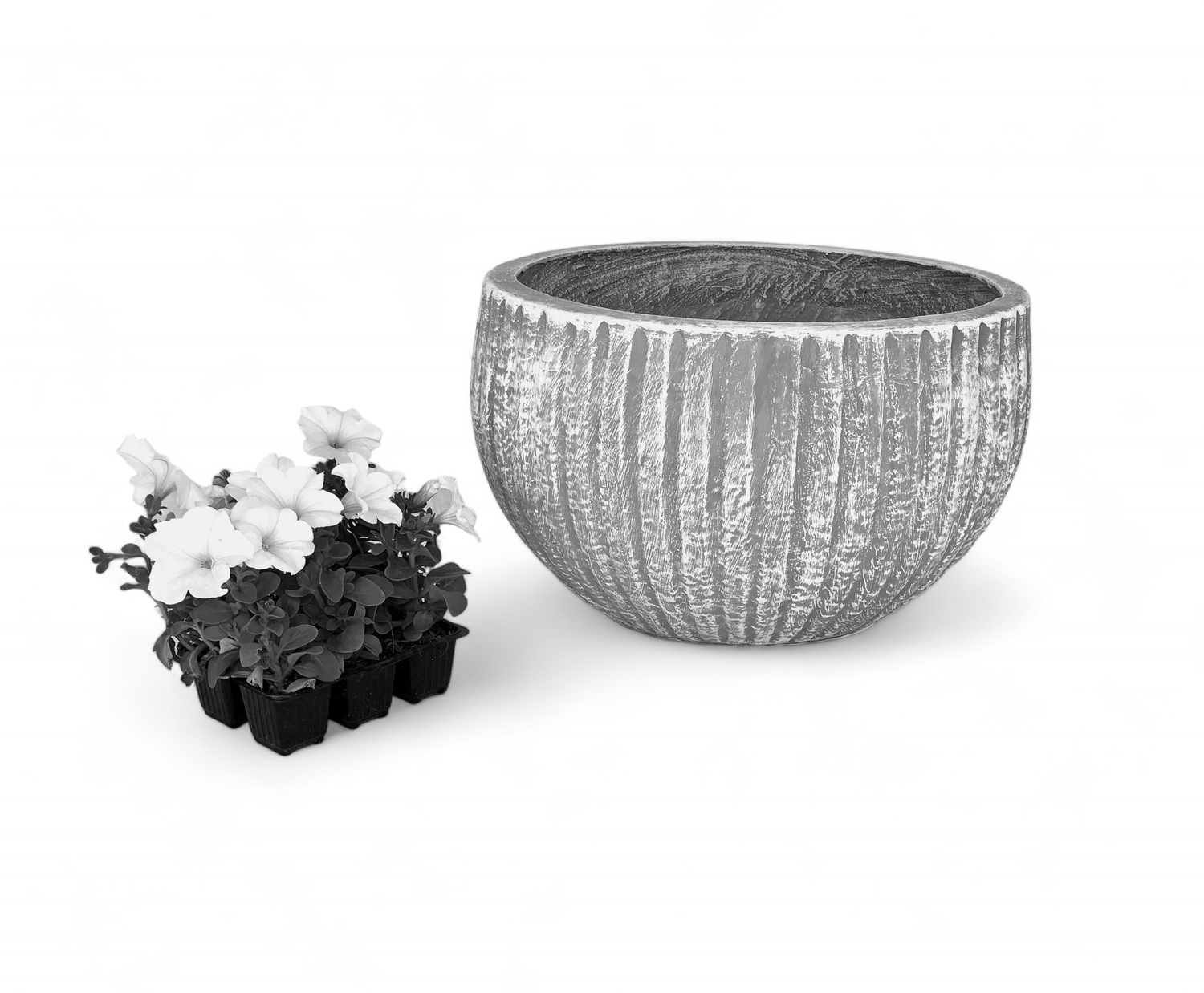 Hekla Pot Large Whitewash Finish - H310mm x W480mm - 14kg