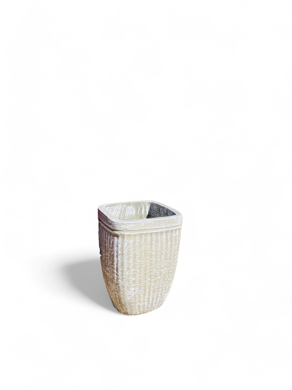 Square Stripe Pot Medium Whitewash Finish - H410mm x W305mm - 13kg