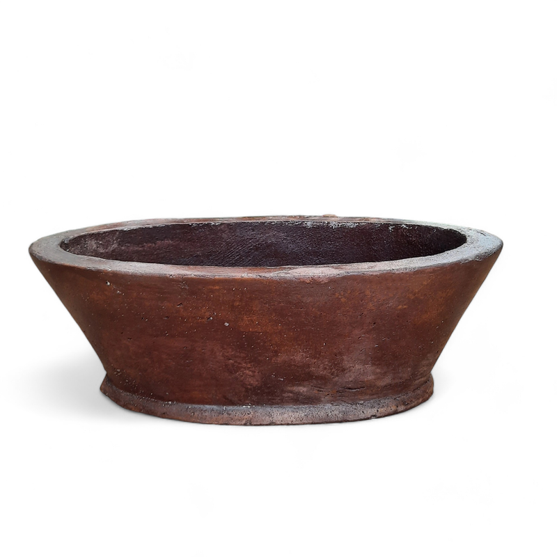 Oval Flower Box Brown Clay Finish - H220mm x W300mm x L585mm