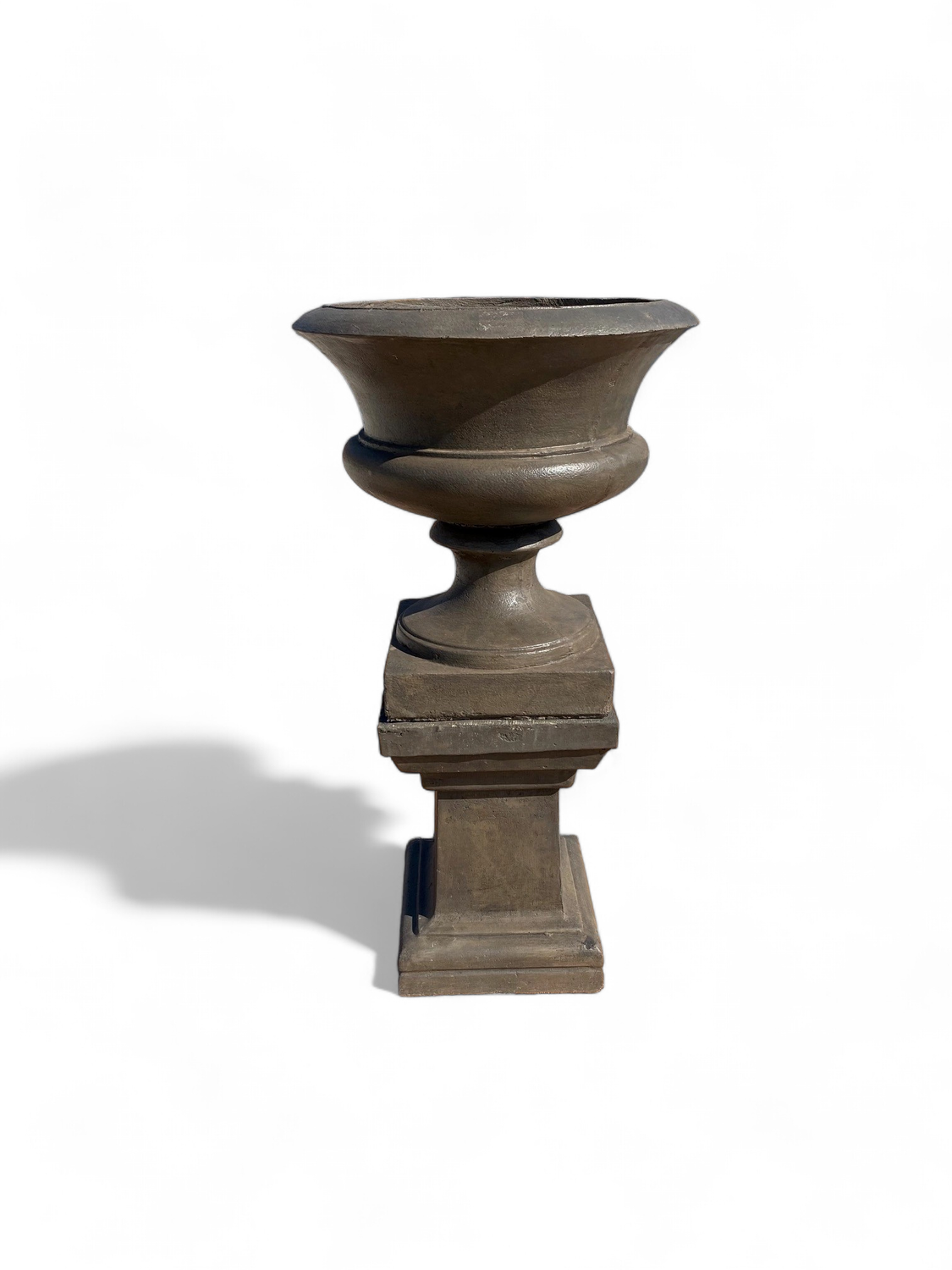 Angelica Urn Weathered Grey Finish on Square Pedestal X-Large Weathered Grey Finish Complete - H1.21m x W330mm - 93kg