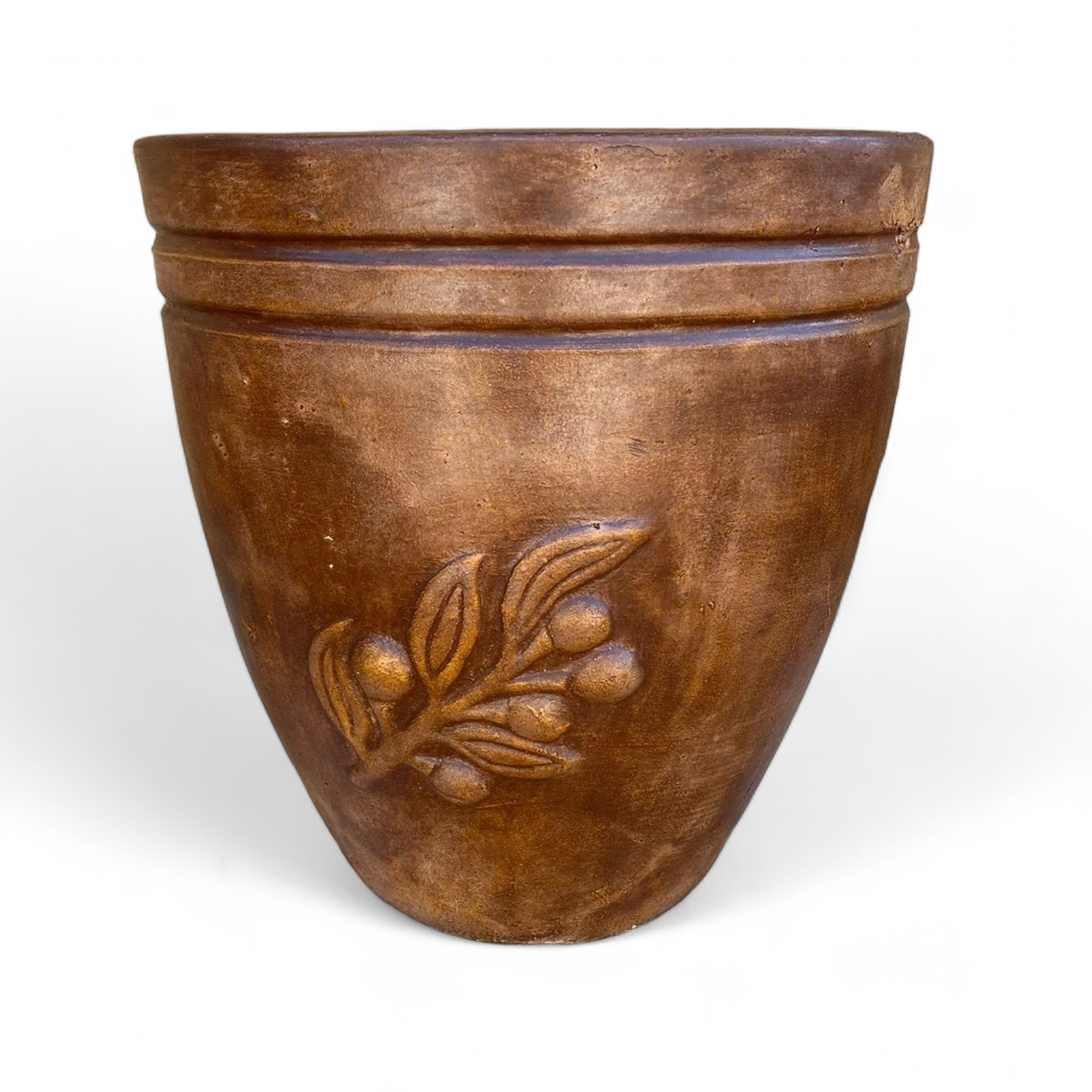 Olive Pot Medium Brown Clay Finish - H400mm x W380mm - 12kg