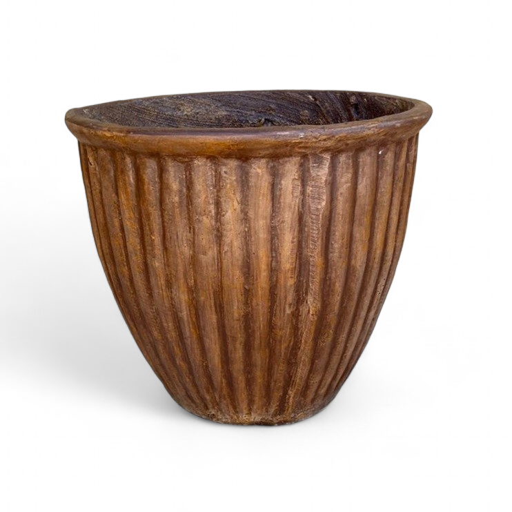 Stripe Pot Medium Brown Clay Finish - H310mm x W330mm - 8kg