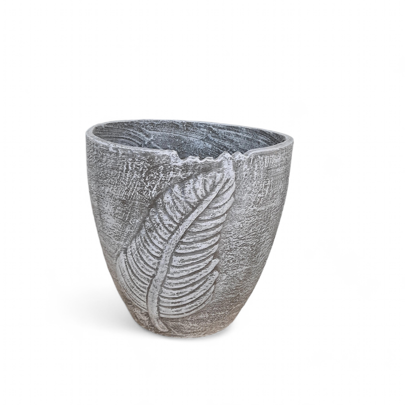 Zig Zag Leaf Pot Medium Whitewash Finish - H290mm x W275mm - 7.8kg