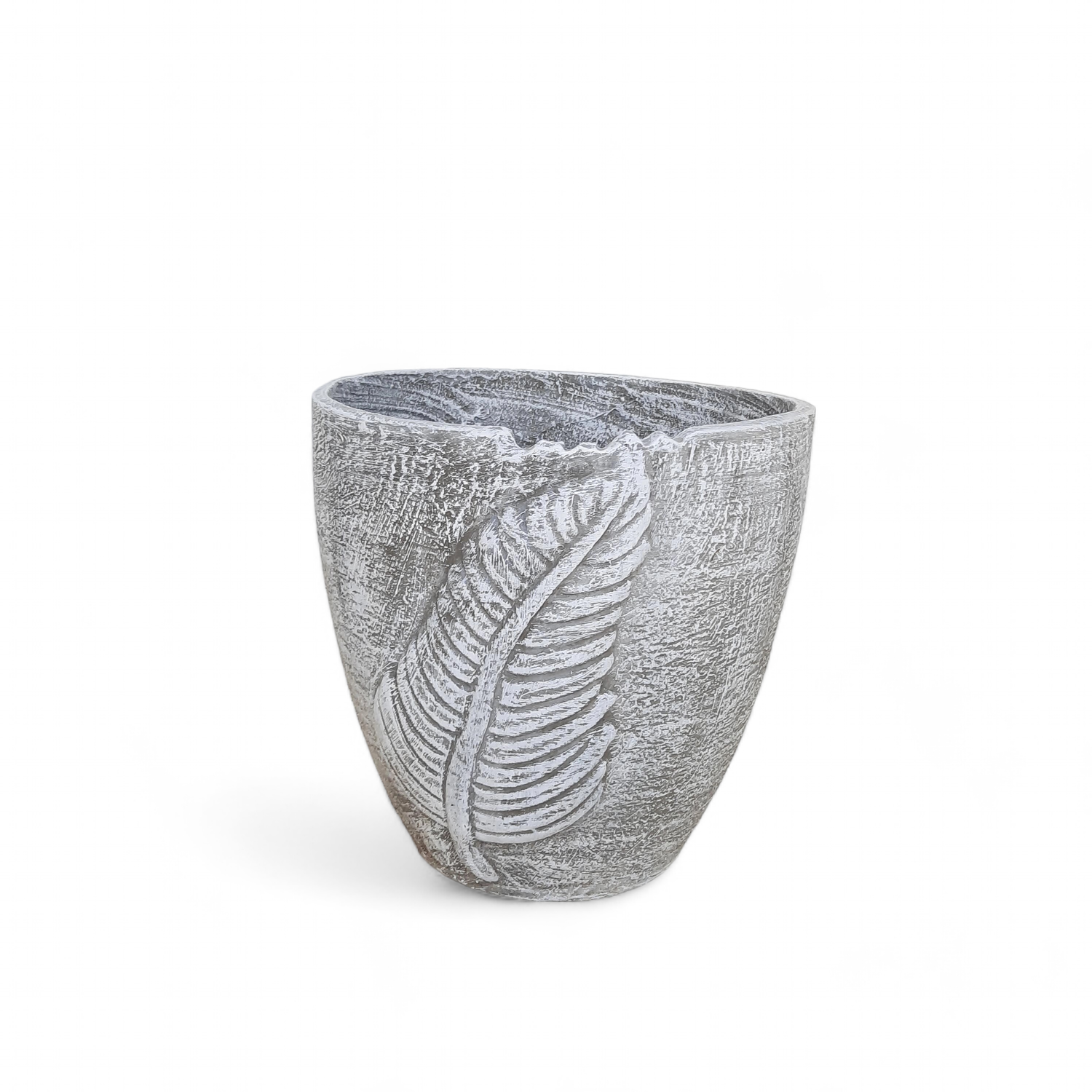 Zig Zag Leaf Pot Large Whitewash Finish - H350mm x W350mm - 11kg