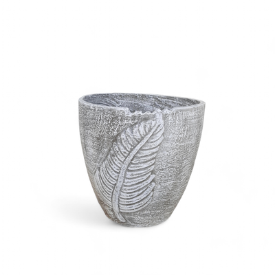 Zig Zag Leaf Pot Large Whitewash Finish - H350mm x W350mm - 11kg