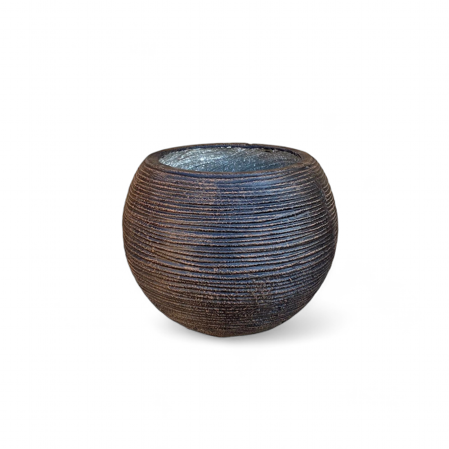 Hope Round Pot with Small Stripes Mecca Brown Finish - H320mm x W380mm - 11kg