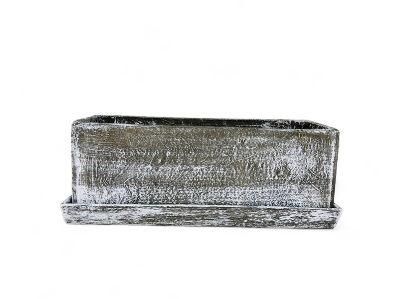 Rectangular Plain Planter Whitewash Finish Excl Tray - L580mm x W200mm  x H200mm - 10kg