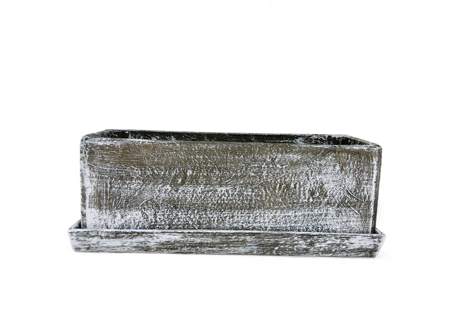 Rectangular Plain Planter Whitewash Finish Excl Tray - L580mm x W200mm  x H200mm - 10kg