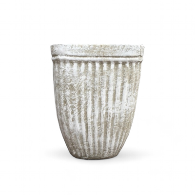 Square Stripe Pot Small Whitewash Finish - H280mm x W210mm - 5.6kg