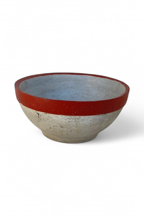 Peace Bowl 2 Large Cement and Red Stripe Finish - H130mm x W300mm - 3kg