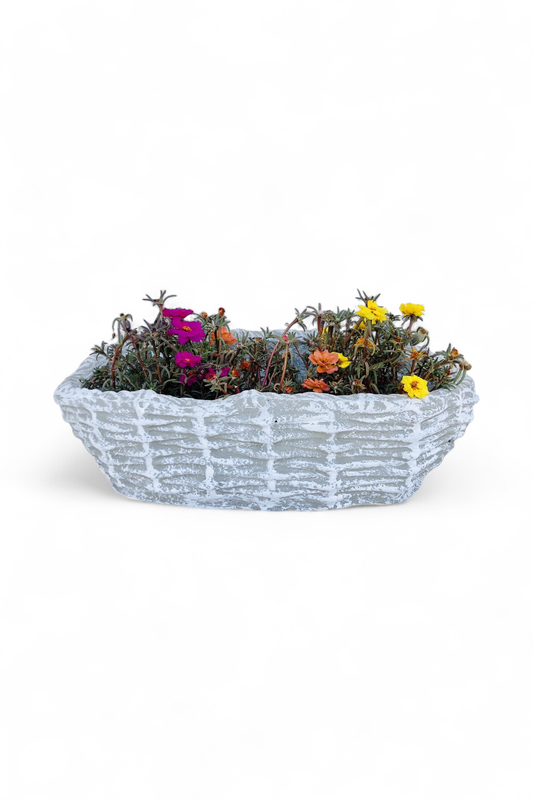 Small Woven Planter Whitewash - L550mm x W350mm x H120mm - 10kg