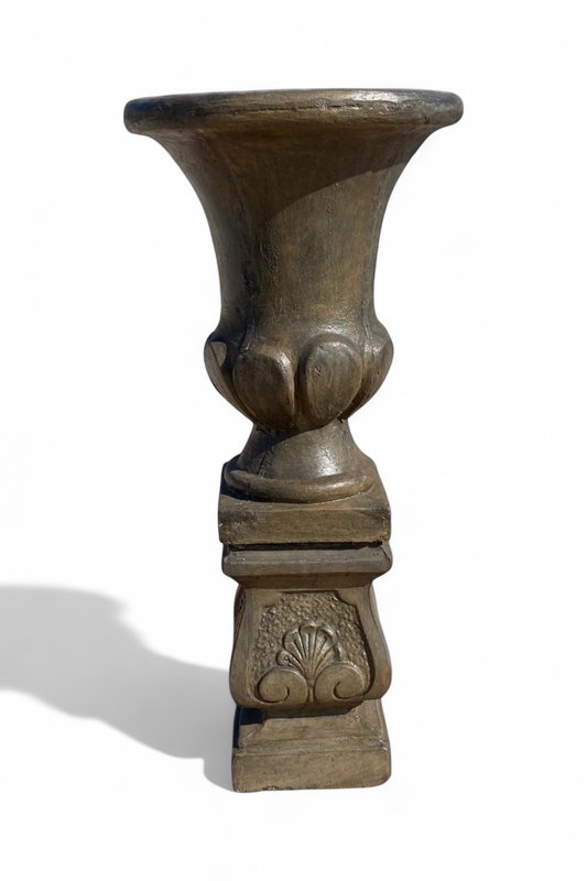 Joshua Urn Small on Square  Weathered Grey Finish Complete - H1.1m x W Top 520mm x W Base 280mm - 82kg