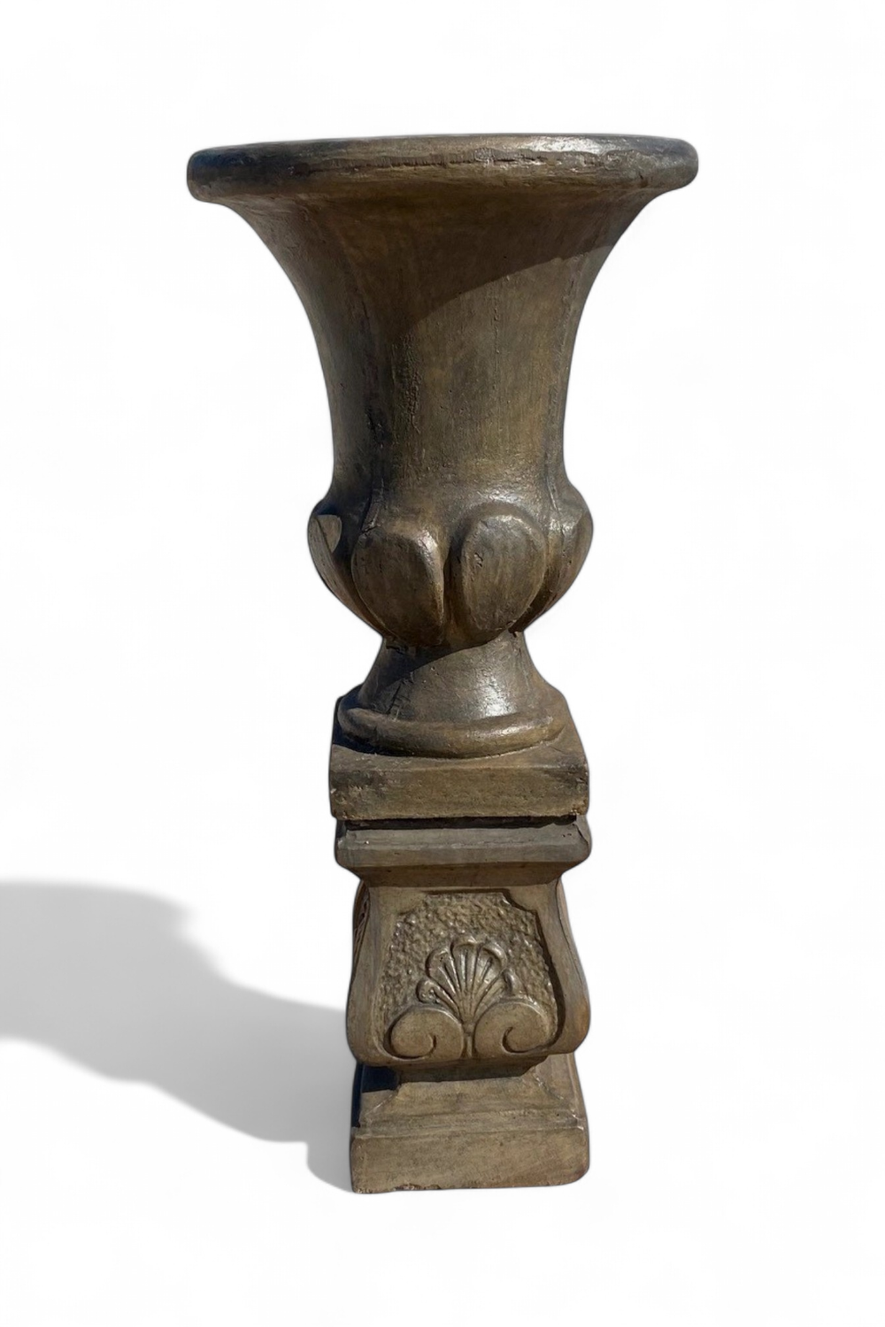 Joshua Urn Small on Square  Weathered Grey Finish Complete - H1.1m x W Top 520mm x W Base 280mm - 82kg