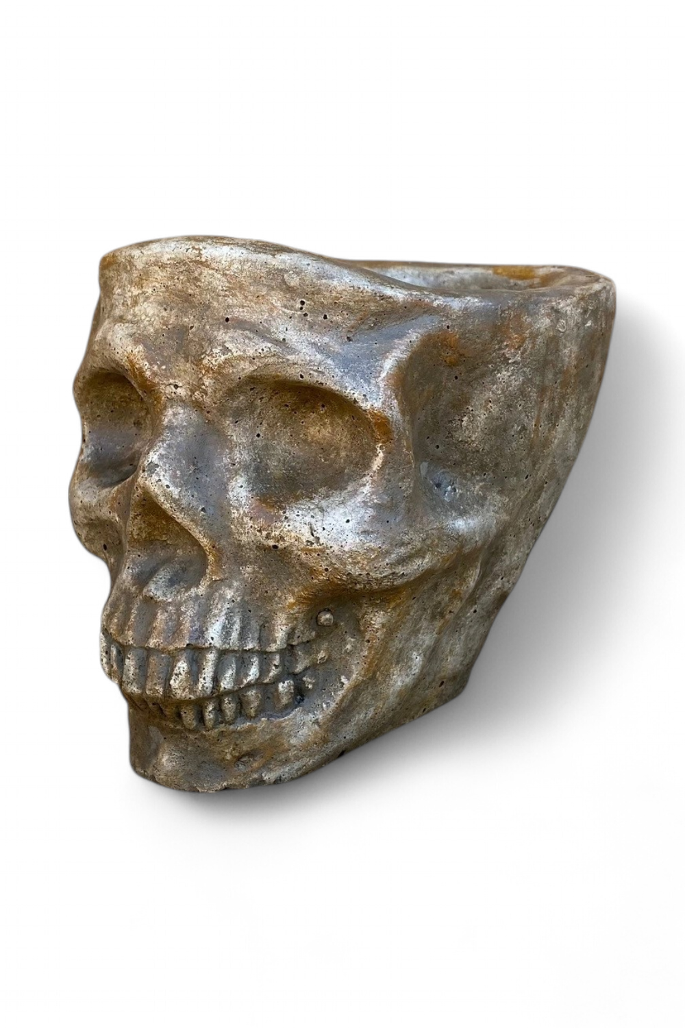 Plain Skull Planter Large Antique Amber Finish - H135mm x W135mm