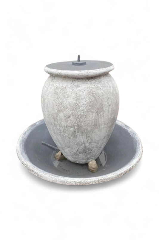 Sebastian Lid Fountain Whitewash Finish With Large Bowl - H1000mm x W1203mm - with Tubing (Excluding Pump)