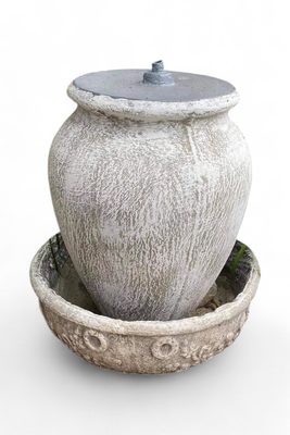 Turkish Jar Lid Fountain Medium Whitewash Finish - H530mm (Excluding Pump)