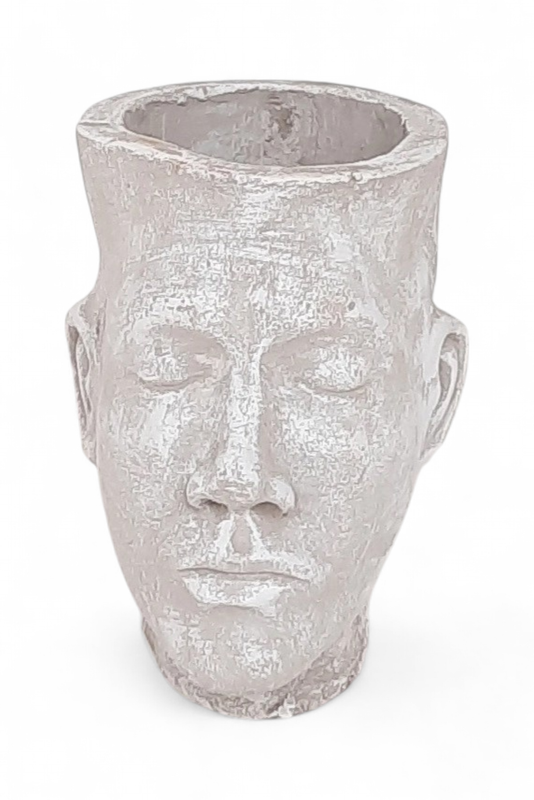 Adam Head Planter Whitewash Finish - H240mm x W150mm - 3kg