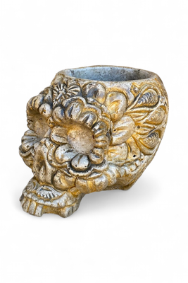 Sugar Skull Planter  Antique Amber Finish - H130mm x W135mm - 3kg