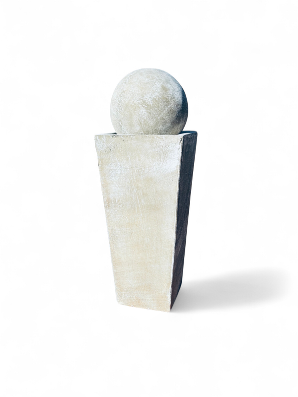 Square Slim Pot Ball Fountain Large White Wash Finish H1240mm - W420mm (Excluding Pump)