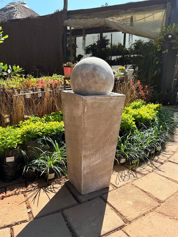 Square Slim Pot Ball Fountain Medium White Wash Finish H1000mm - W340mm (Excluding PC-500 Pump)