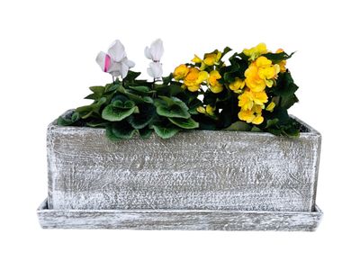 Rectangular Plain Planter Whitewash Finish Excl Tray - L580mm x W200mm  x H200mm - 10kg