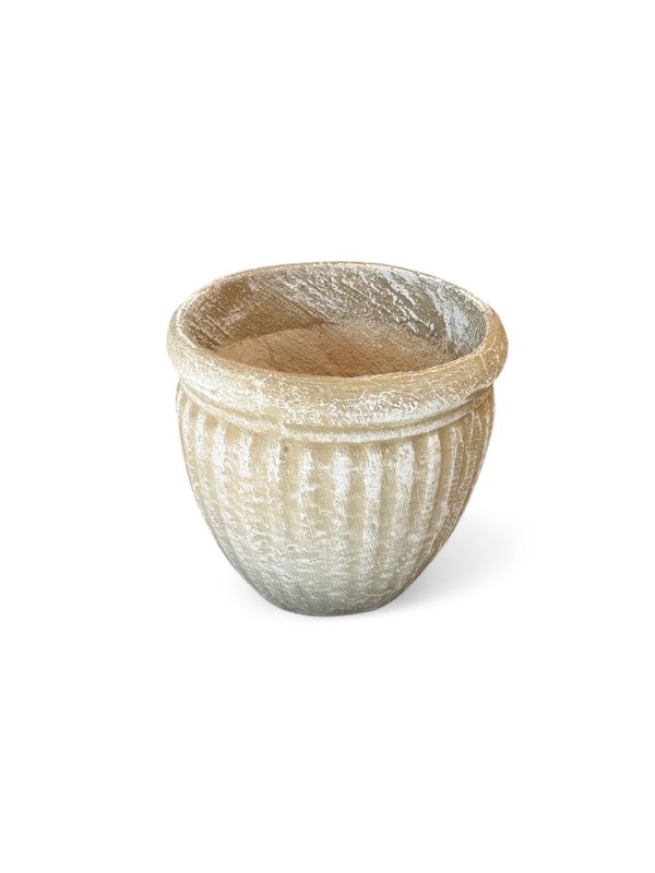 Round Wave Pot Small Whitewash Finish - H210mm x W230mm - 4kg