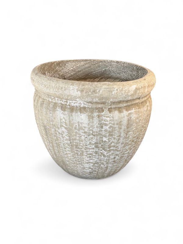 Round Wave Pot Large Whitewash Finish - H350mm x W390mm - 12kg