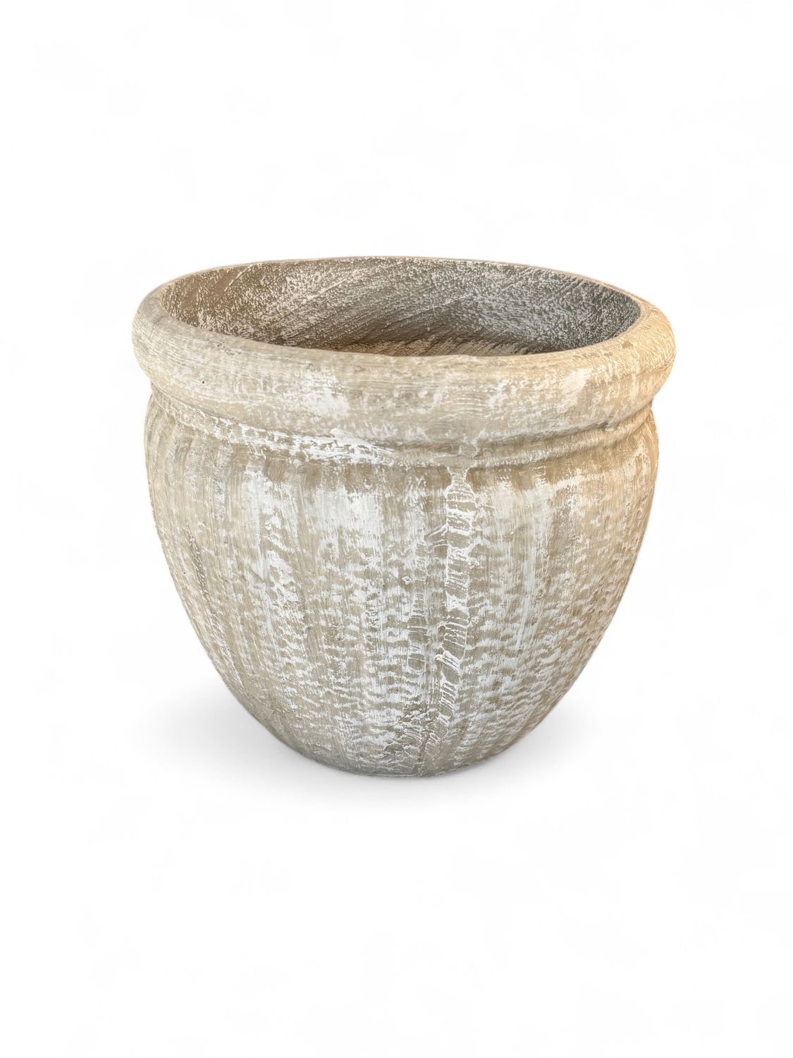 Round Wave Pot Large Whitewash Finish - H350mm x W390mm - 12kg
