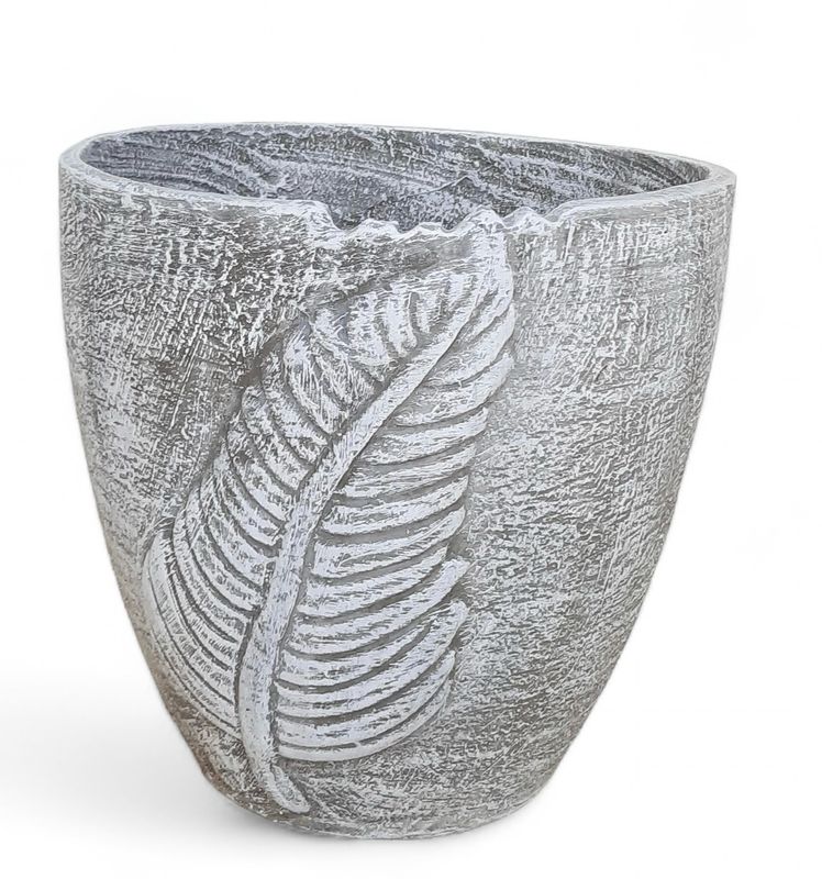 Zig Zag Leaf Pot Large Whitewash Finish - H350mm x W350mm - 11kg