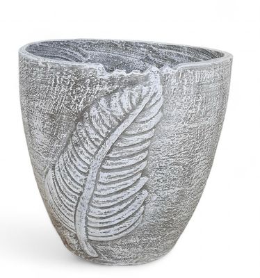 Zig Zag Leaf Pot Large Whitewash Finish - H350mm x W350mm - 11kg