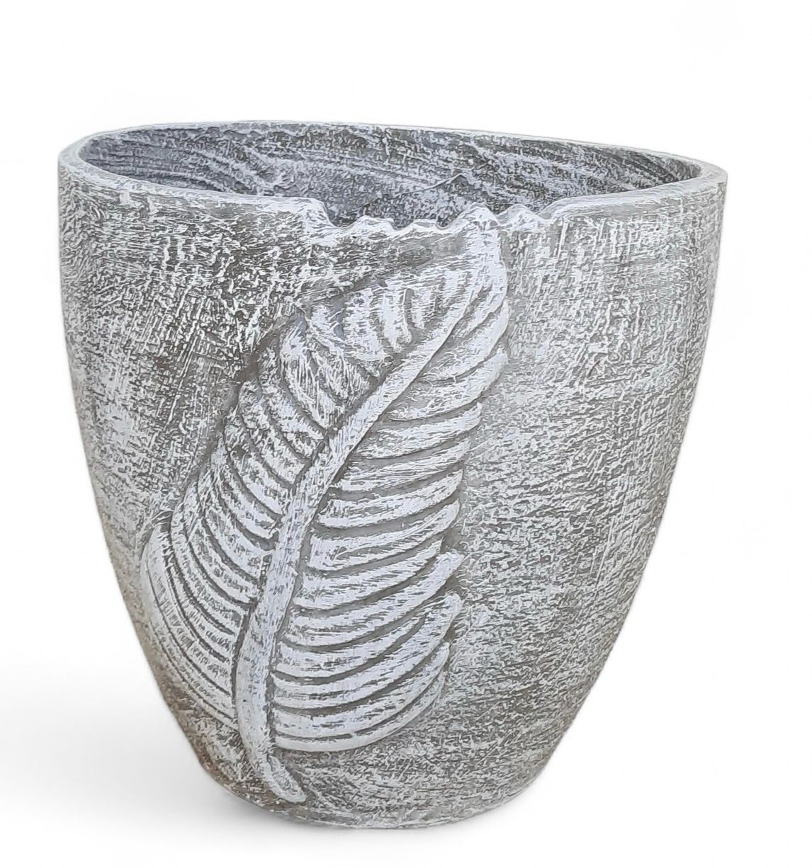 Zig Zag Leaf Pot Large Whitewash Finish - H350mm x W350mm - 11kg