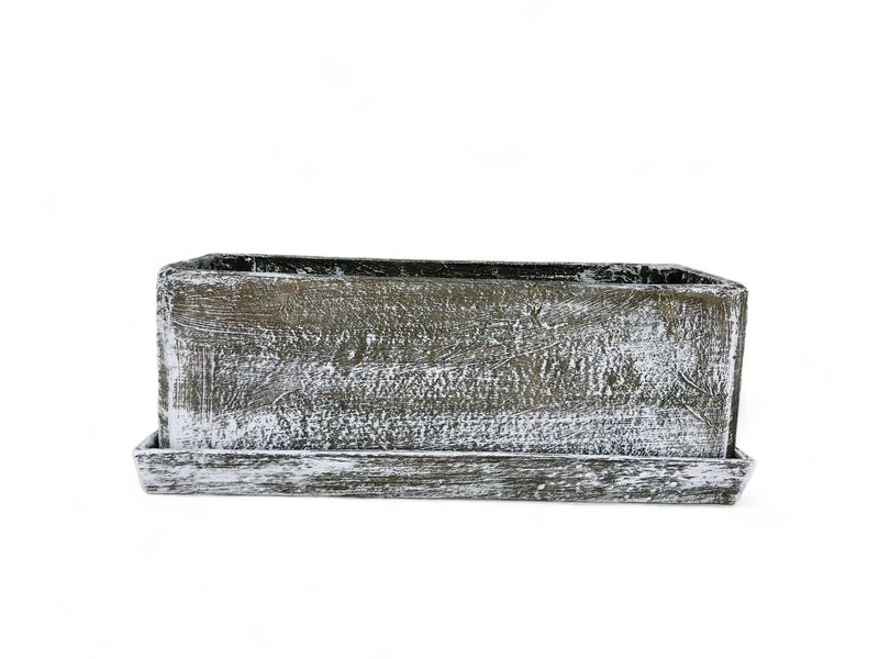 Rectangular Plain Planter Whitewash Finish Excl Tray - L580mm x W200mm  x H200mm - 10kg
