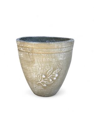 Olive Pot Small Whitewash Finish - H320mm x W300mm- 7kg