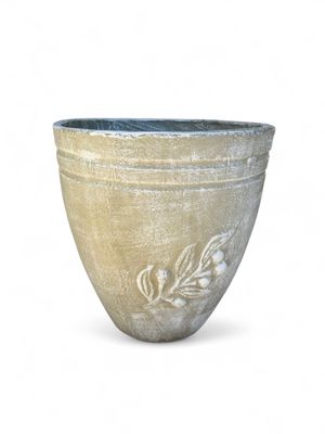 Olive Pot Medium Whitewash Finish - H400mm x W380mm - 12kg
