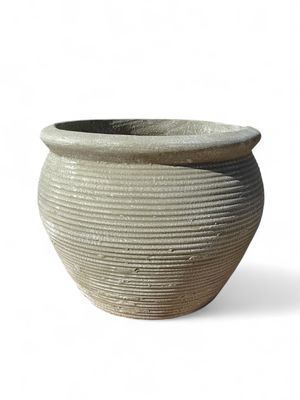 African Round Louvre Pot Large Whitewash Finish H600mm - W800mm - Mouth 600mm - 42kg