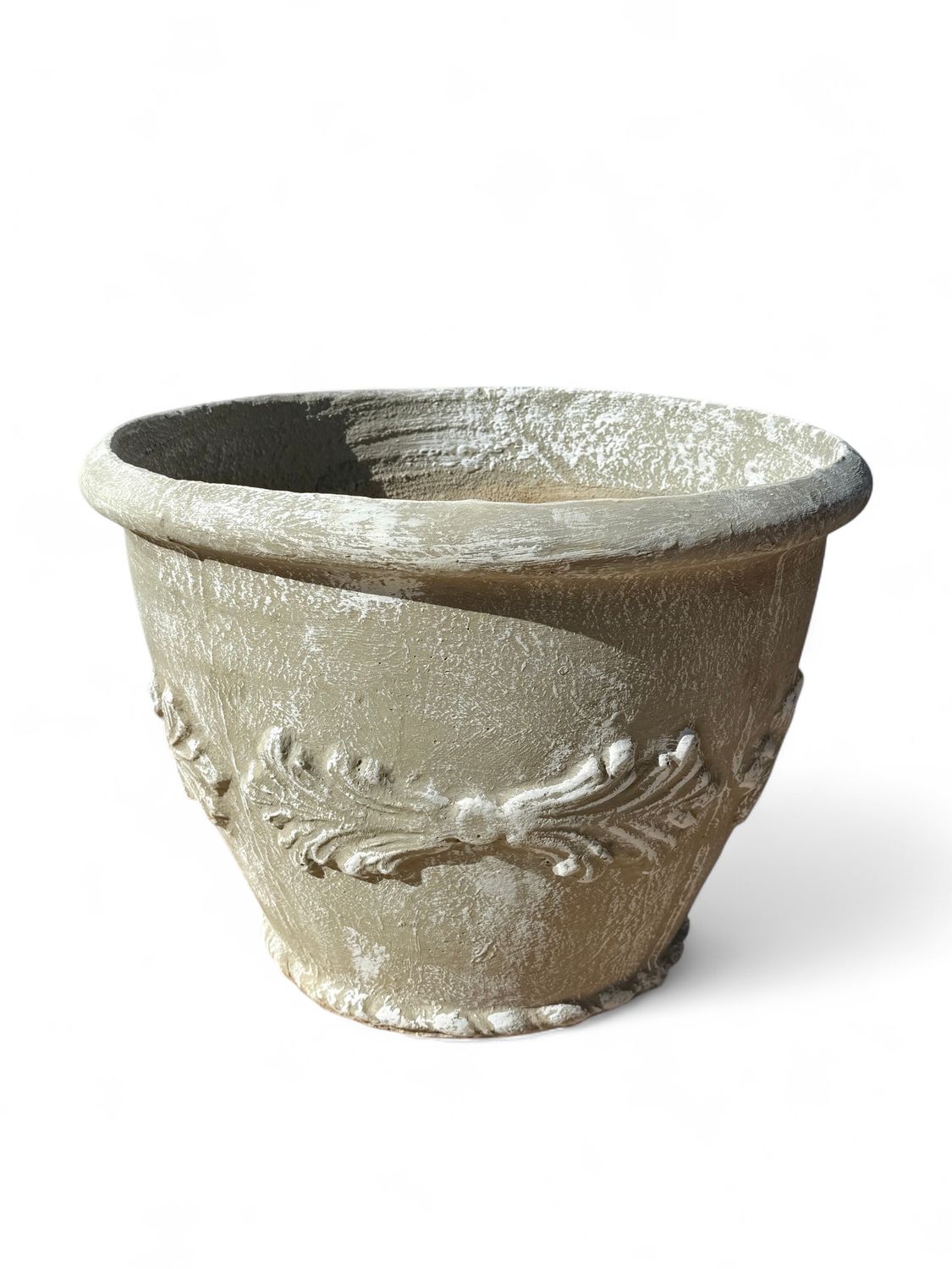 Round Tudor Planter Whitewash Finish - H460mm-W600mm-Mouth540mm - 27kg