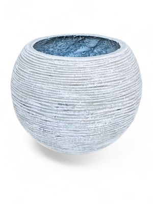 Hope Round Pot with Small Stripes Whitewash Finish - H320mm x W380mm - 11kg