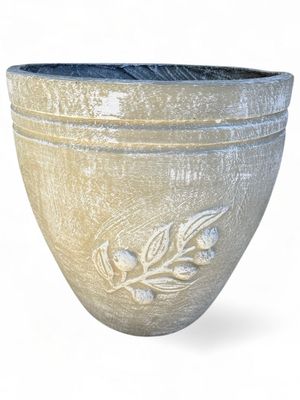 Olive Pot Large Whitewash Finish - H470mm x W470mm-20kg
