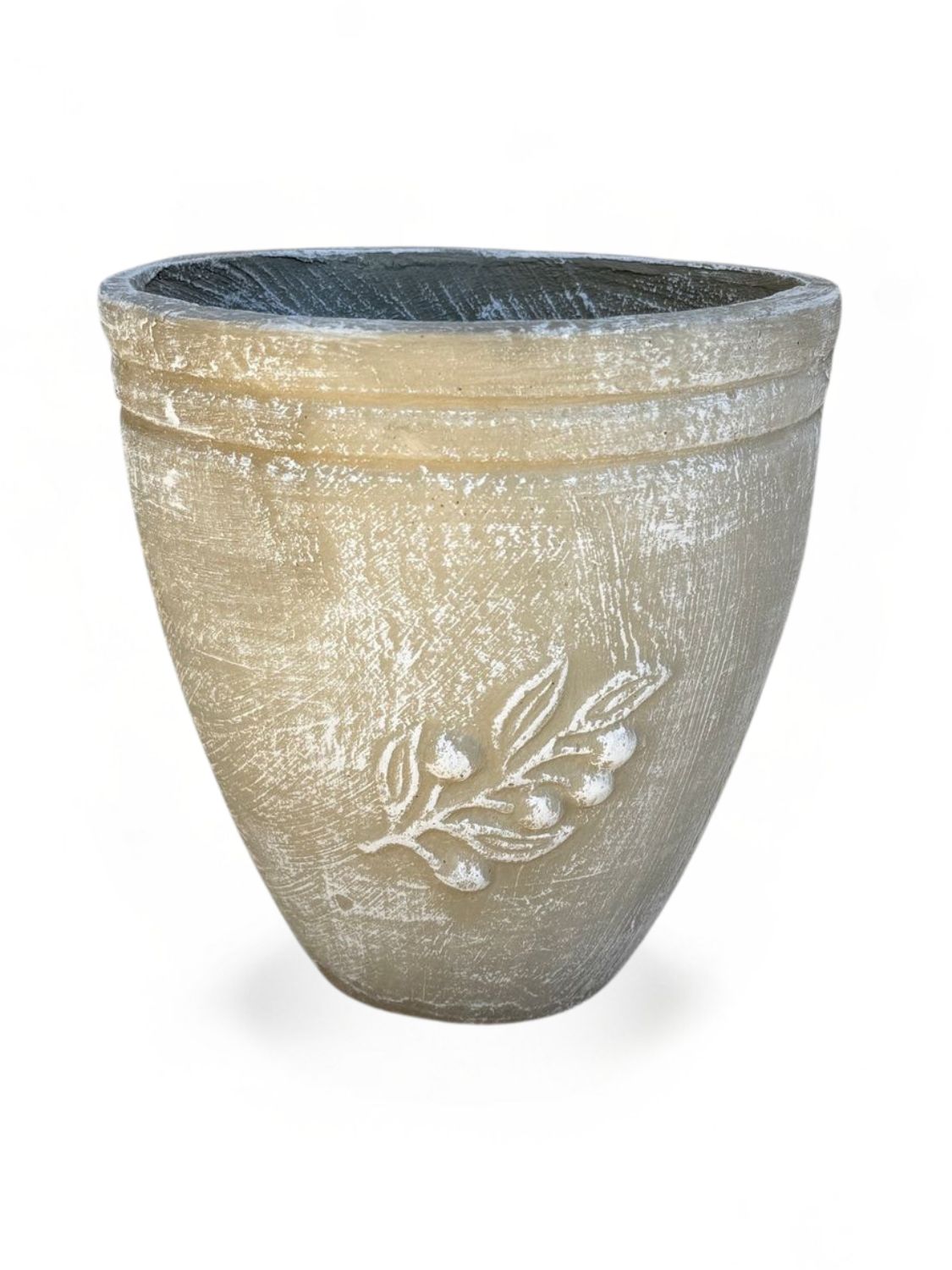 Olive Pot Medium Whitewash Finish - H400mm x W380mm - 12kg