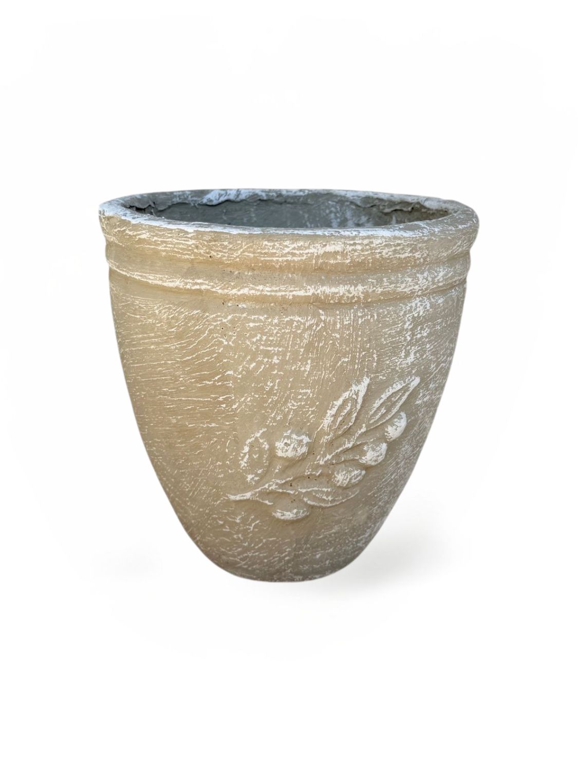 Olive Pot Small Whitewash Finish - H320mm x W300mm- 7kg