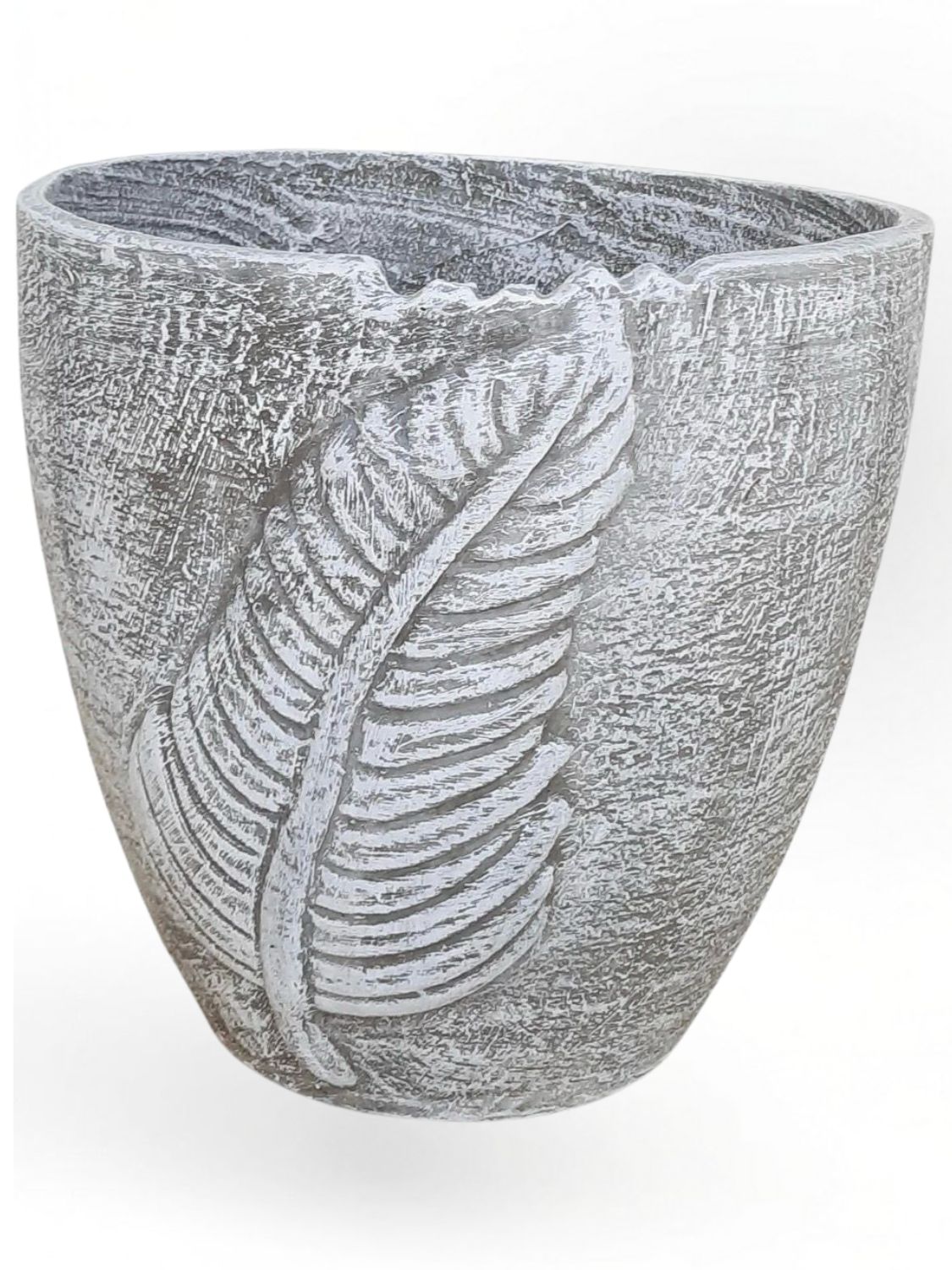 Zig Zag Leaf Pot Large Whitewash Finish - H350mm x W350mm - 11kg