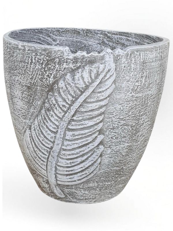 Zig Zag Leaf Pot Large Whitewash Finish - H350mm x W350mm - 11kg