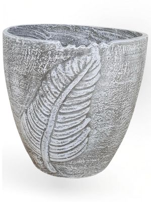 Zig Zag Leaf Pot Large Whitewash Finish - H350mm x W350mm - 11kg