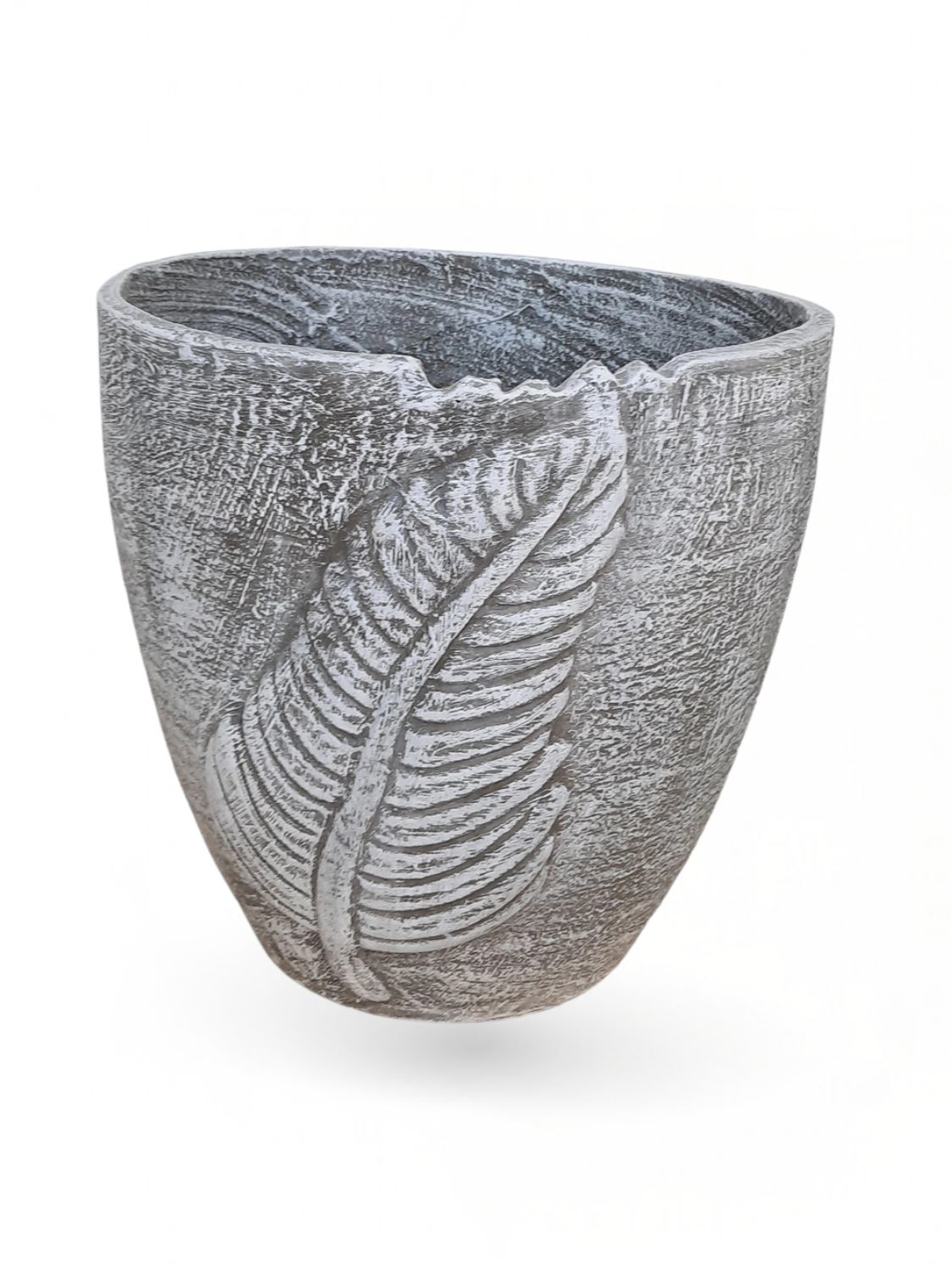 Zig Zag Leaf Pot Medium Whitewash Finish - H290mm x W275mm - 7.8kg