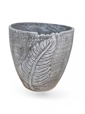 Zig Zag Leaf Pot Medium Whitewash Finish - H290mm x W275mm - 7.8kg